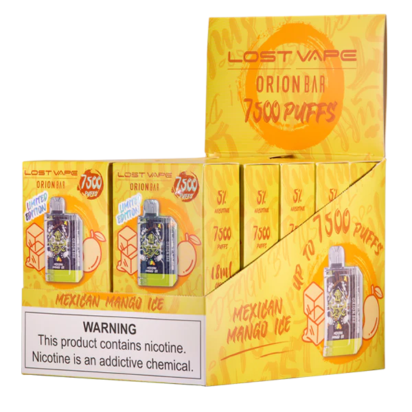 Mexican Mango Ice Lost Vape Orion Bar 7500 disposable vape packaging 