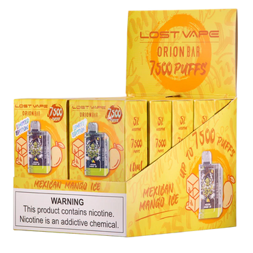 Mexican Mango Ice Lost Vape Orion Bar 7500 disposable vape packaging 