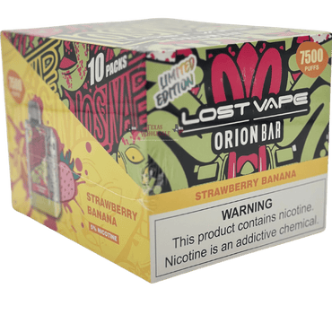Strawberry Banana Lost Vape Orion Bar 7500 disposable vape packaging 