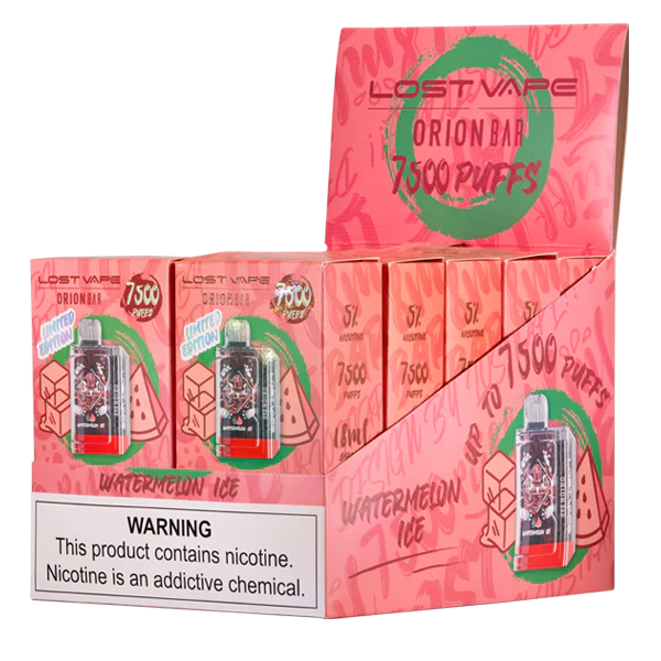 Watermelon Ice Lost Vape Orion Bar 7500 disposable vape packaging 