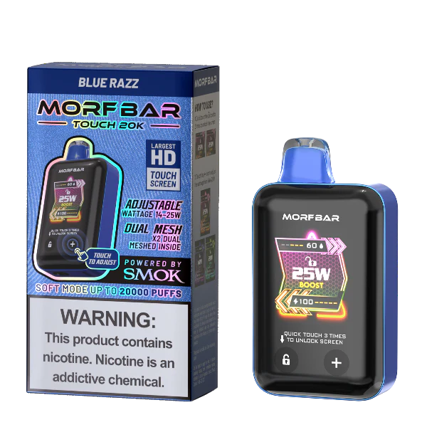 Blue Razz Morf Bar Touch 20K disposable vape packaging