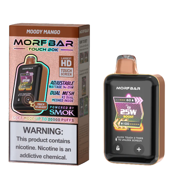 Moody Mango Morf Bar Touch 20K disposable vape packaging