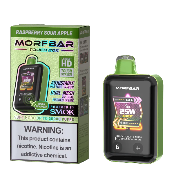 Raspberry Sour Apple Morf Bar Touch 20K disposable vape packaging