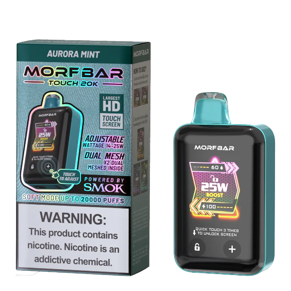 Aurora Mint Morf Bar Touch 20K disposable vape packaging