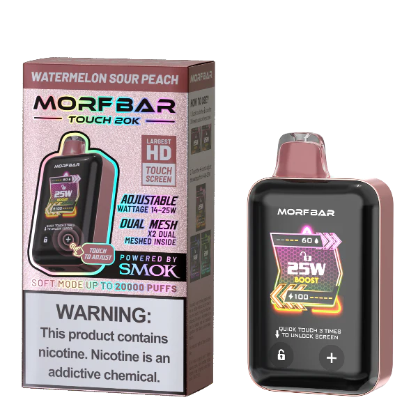 Watermelon Sour Peach Morf Bar Touch 20K disposable vape packaging