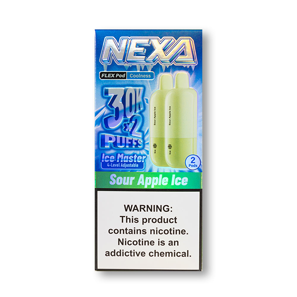 Sour Apple Ice Nexa Flex 30K Pod Coolness Edition disposable vape packaging