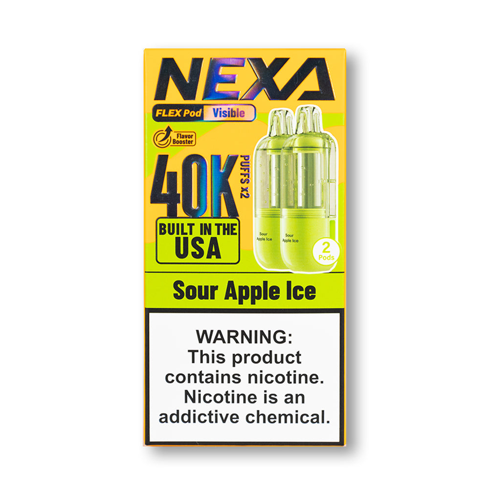 Sour Apple Ice Nexa Flex 40K Pod Visible Edition disposable vape packaging