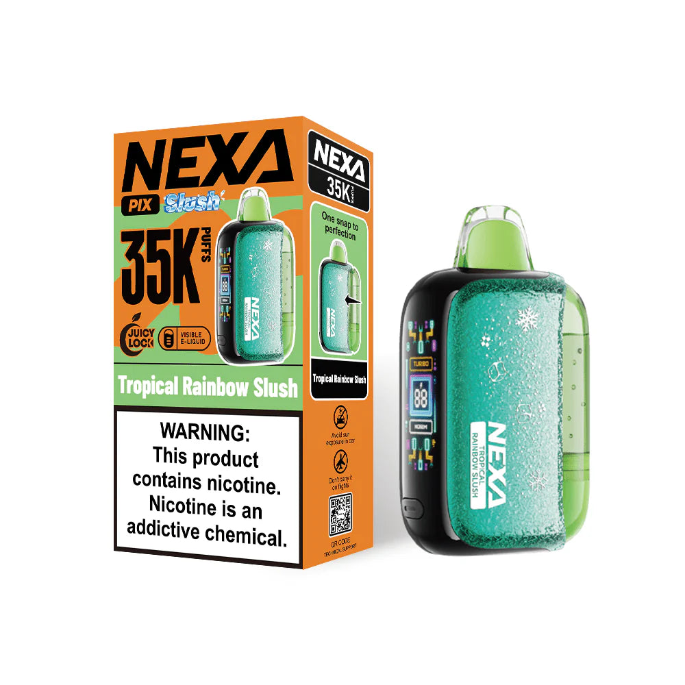 Tropical Rainbow Nexa Pix Slush 35K disposable vape packaging 