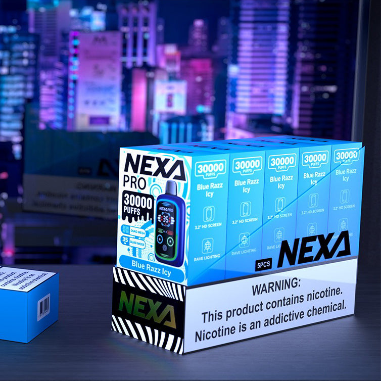 Blue Razz Icy Nexa Pro 30000 disposable vape packaging 