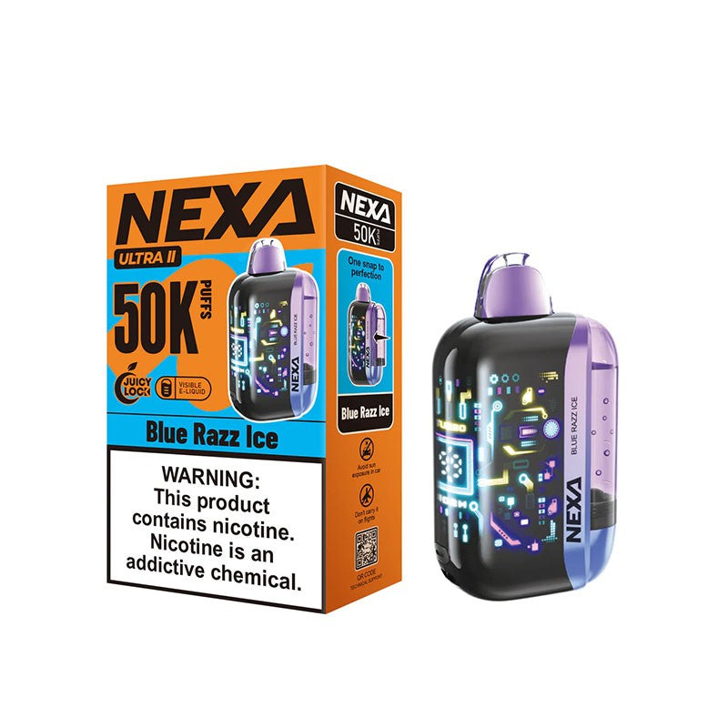 Blue Razz Ice Nexa Ultra II 50K Disposable Vape Packaging 