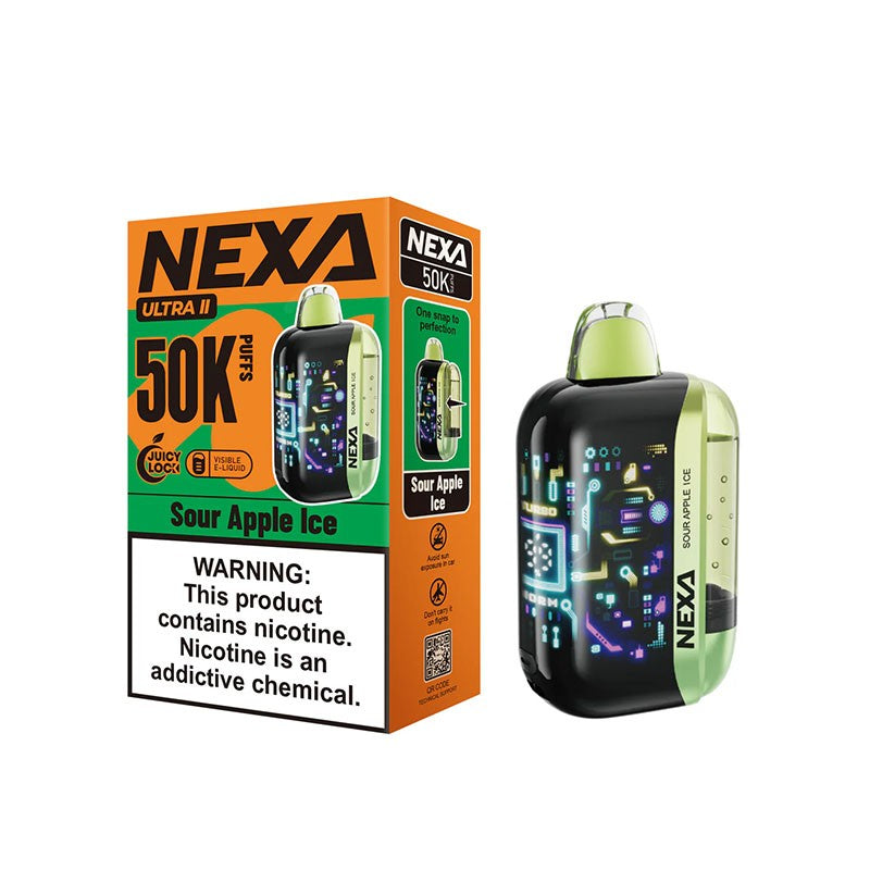 Sour Apple Ice Nexa Ultra II 50K Disposable Vape Packaging 
