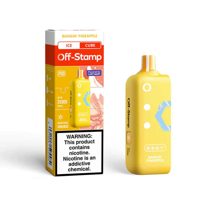 Bangin’ Pineapple Off Stamp Ice Cube 25K Pod disposable vape packaging