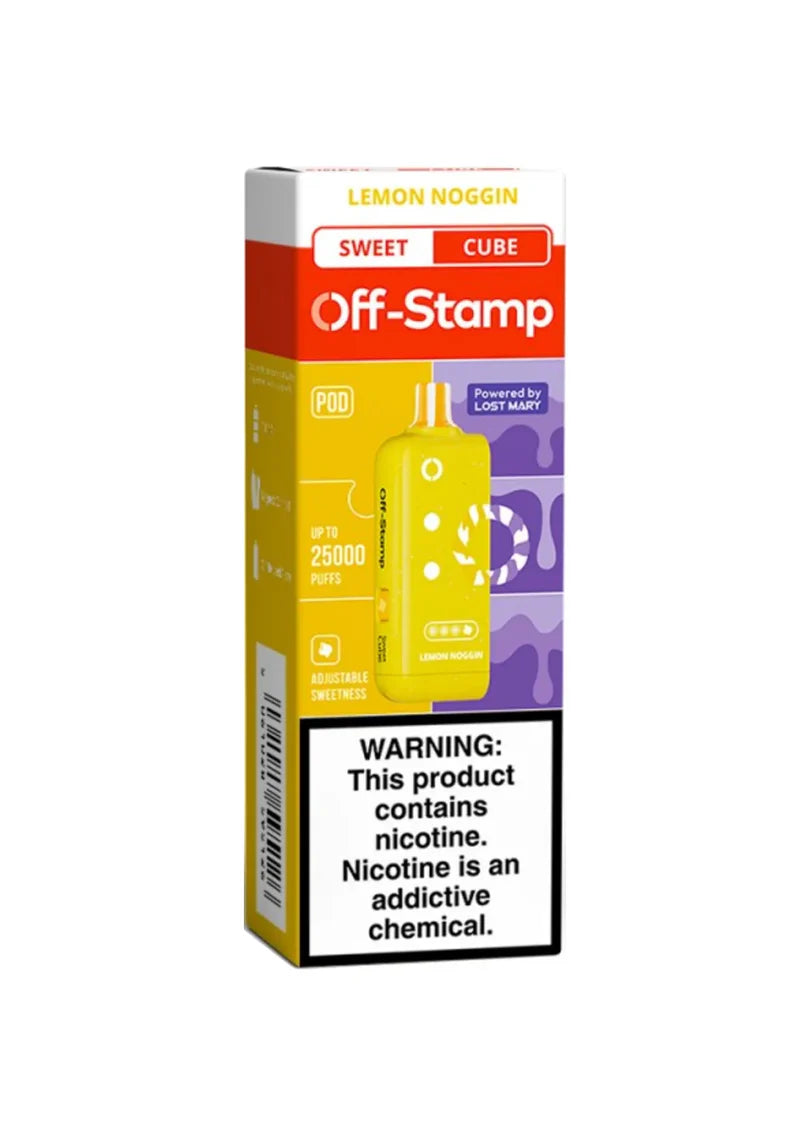 Lemon Noggin Off Stamp Sweet Cube 25K Pod disposable vape packaging
