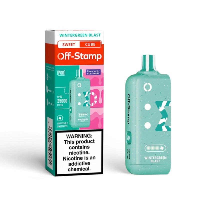 Wintergreen Blast Off Stamp Sweet Cube 25K Pod disposable vape packaging