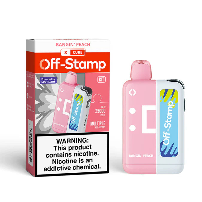 Bangin' Peach Off-Stamp X Cube 25K Kit disposable vape packaging