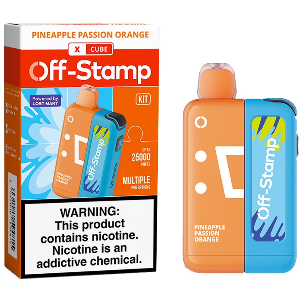 Pineapple Passion Orange Off-Stamp X Cube 25K Kit disposable vape packaging