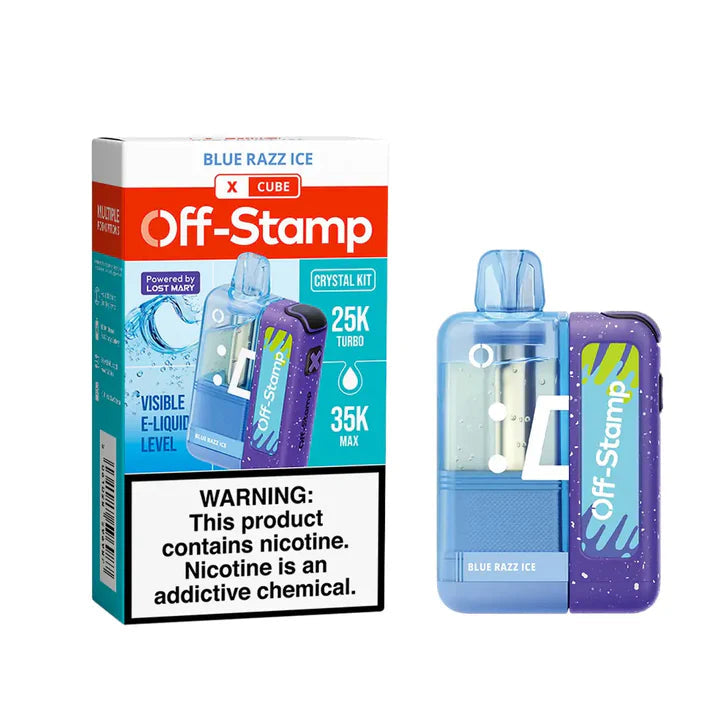 Blue Razz Ice Off-Stamp X-Cube Crystal 35k Kit disposable vape packaging