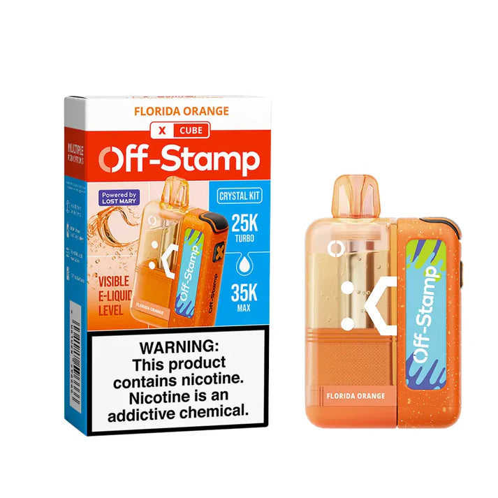 Florida Orange Off-Stamp X-Cube Crystal 35k Kit disposable vape packaging