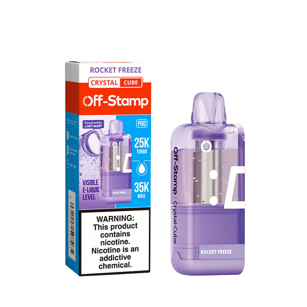 Rocket Freeze Off-Stamp X-Cube Crystal 35K Pod disposable vape packaging