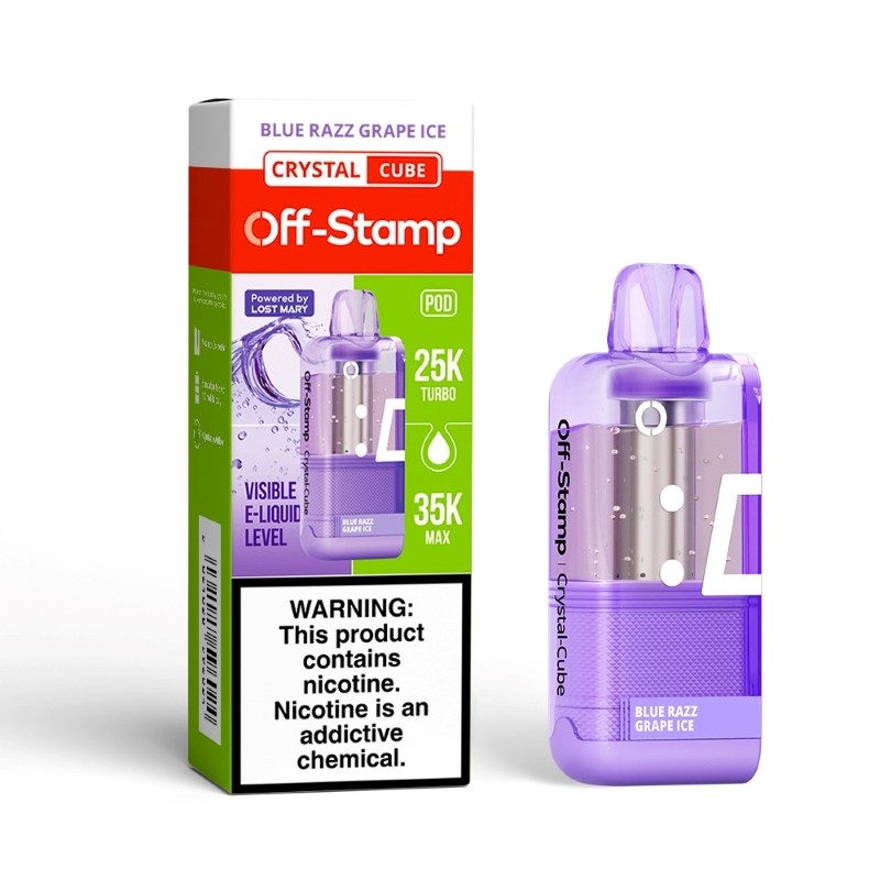 Blue Razz Grape Ice Off Stamp X Cube Crystal 35K Pod disposable vape packaging