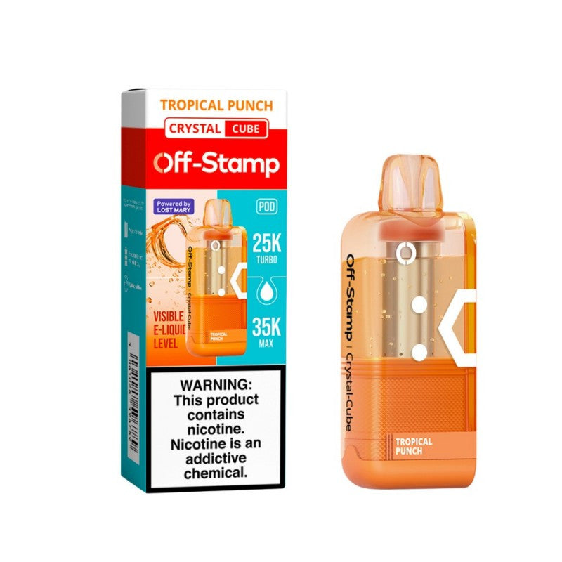 Tropical Punch Off-Stamp X-Cube Crystal 35K Pod disposable vape packaging