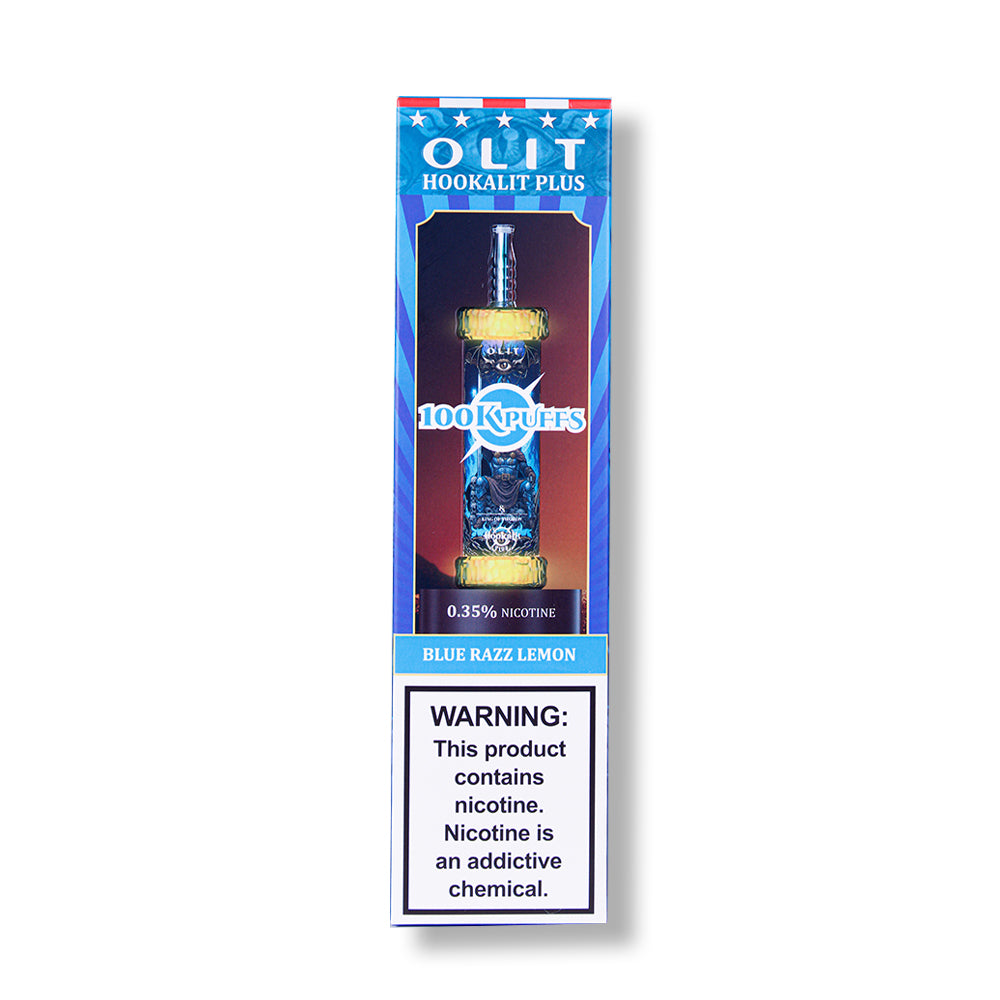 Blue Razz Lemon OLIT HookaLit Plus 100K Disposable Vape Packaging 