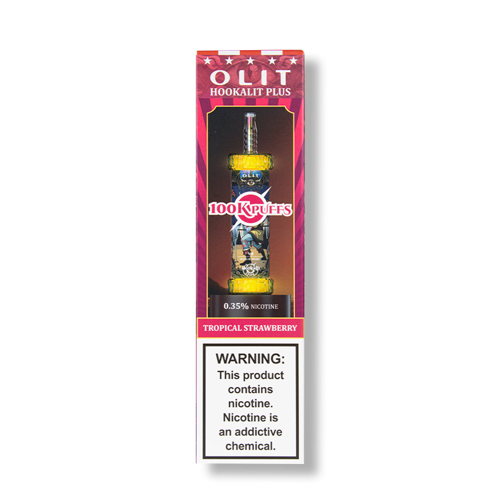 Tropical Strawberry OLIT HookaLit Plus 100K Disposable Vape Packaging 