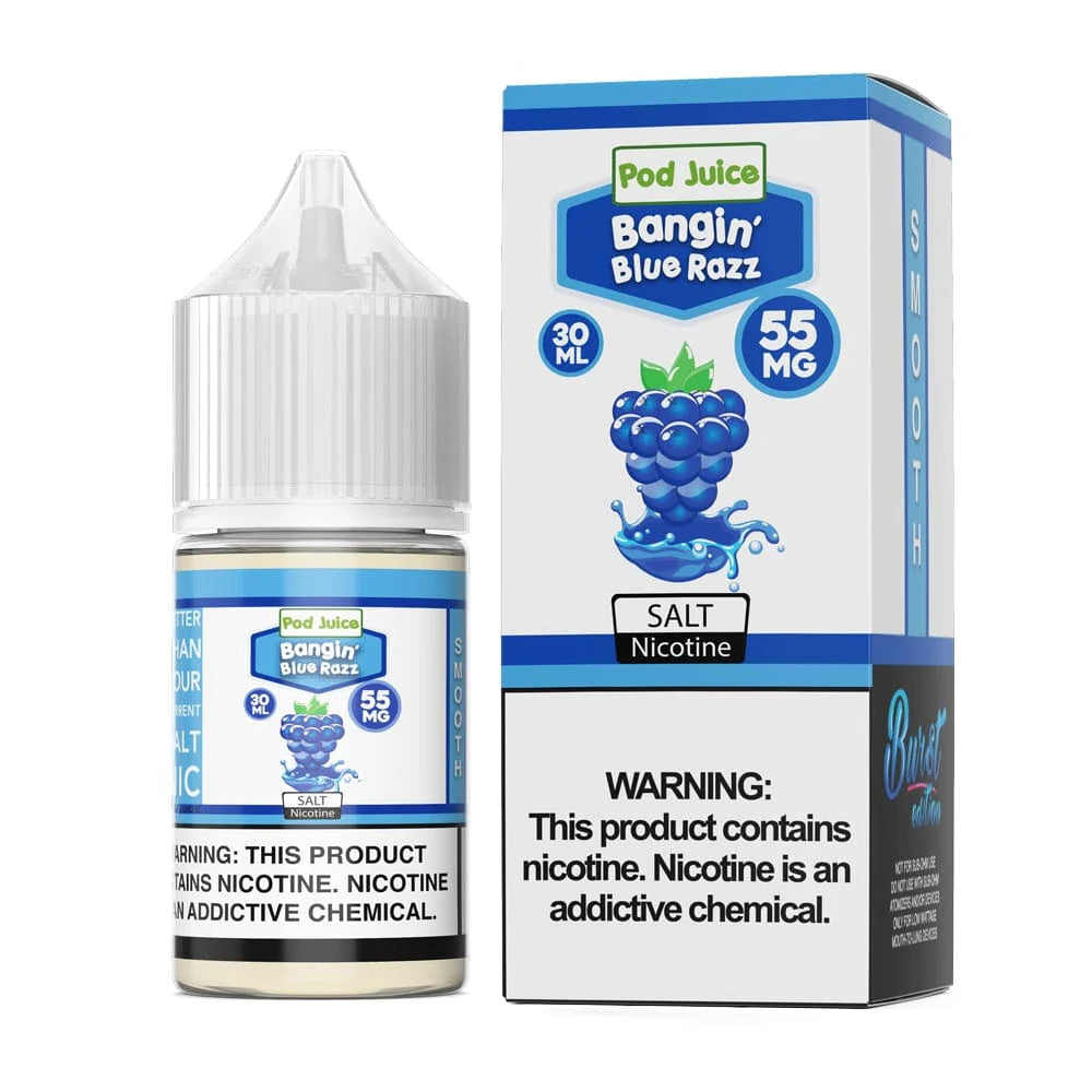 Bangin Blue Razz Pod Juice salt 30ml packaging 