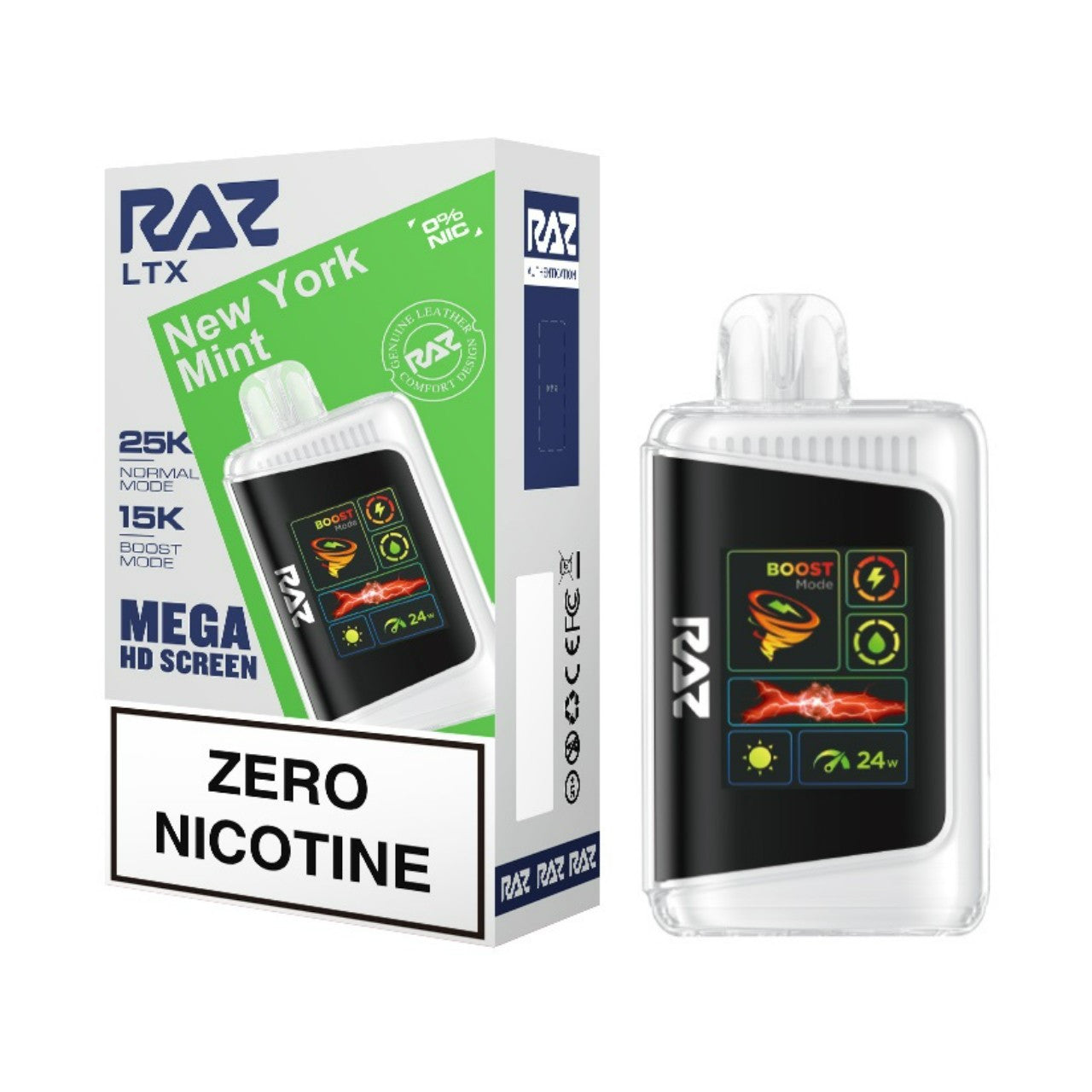 Raz LTX 25K New York Mint Disposable Vape (Zero Nicotine) - Black Coral