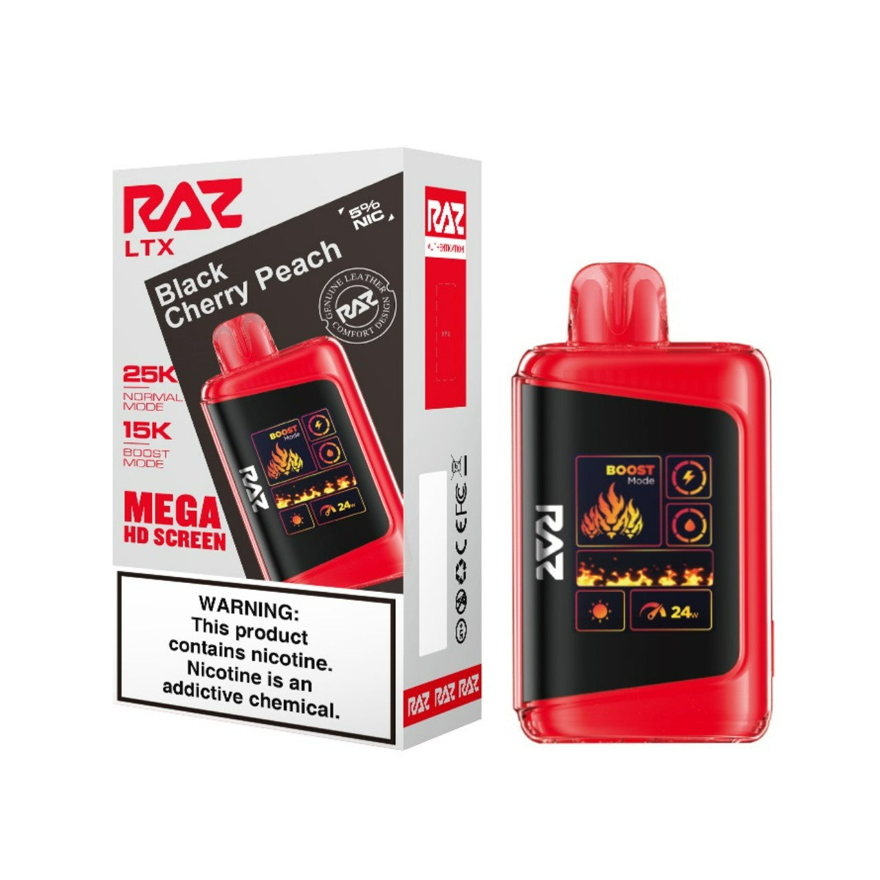 Black Cherry Peach Raz LTX 25K disposable vape packaging