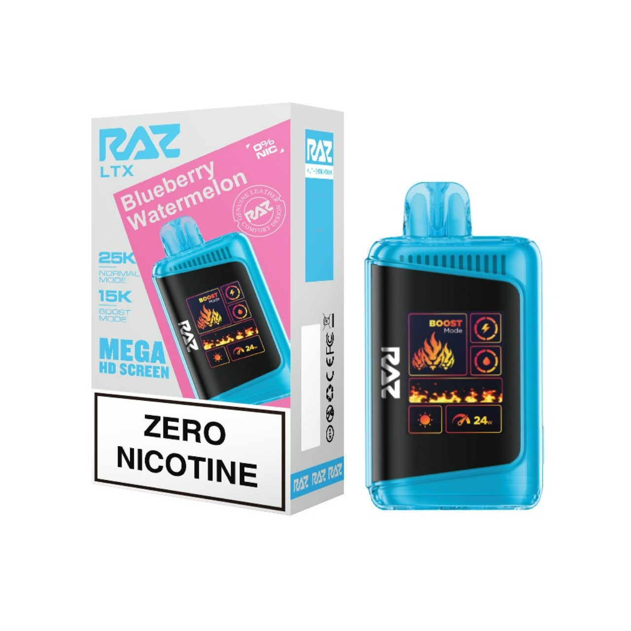 Blueberry Watermelon (Zero Nicotine) Raz LTX 25K disposable vape packaging