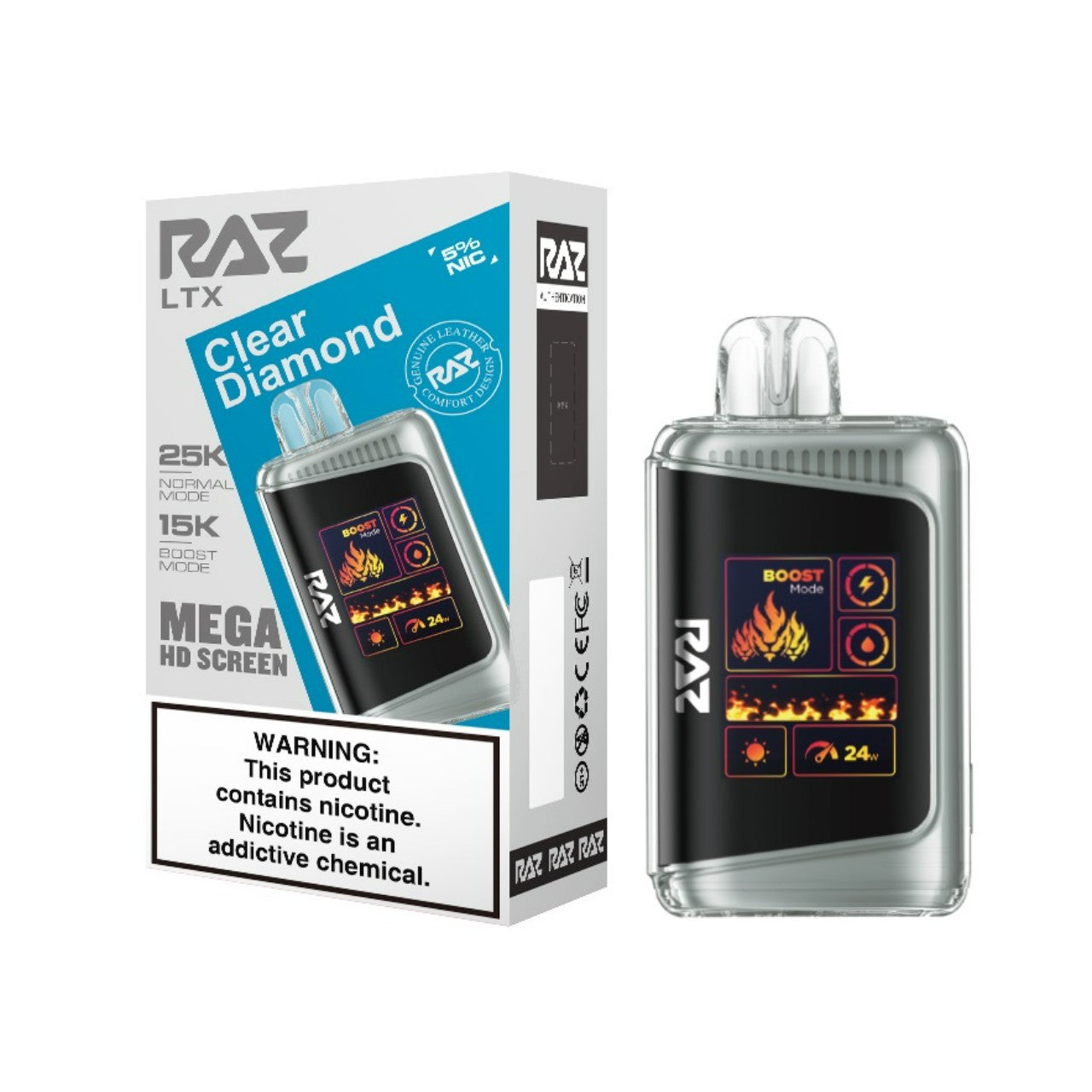 Clear Diamond Raz LTX 25K disposable vape packaging