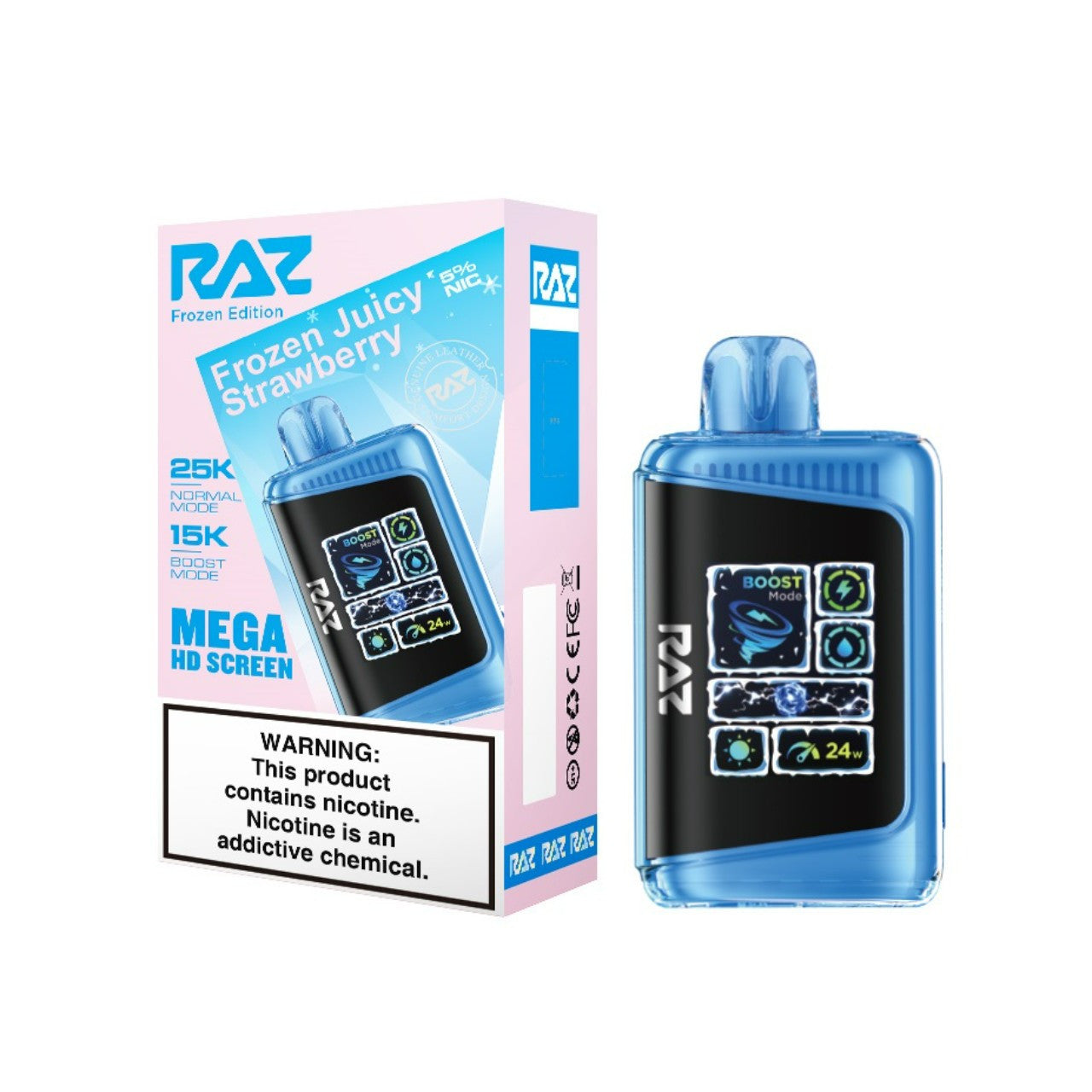 Frozen Juicy Strawberry (Frozen Edition) Raz LTX 25K disposable vape packaging