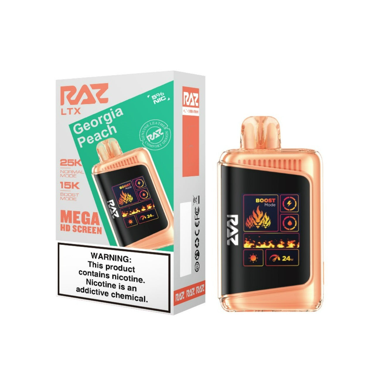 Georgia Peach Raz LTX 25K disposable vape packaging
