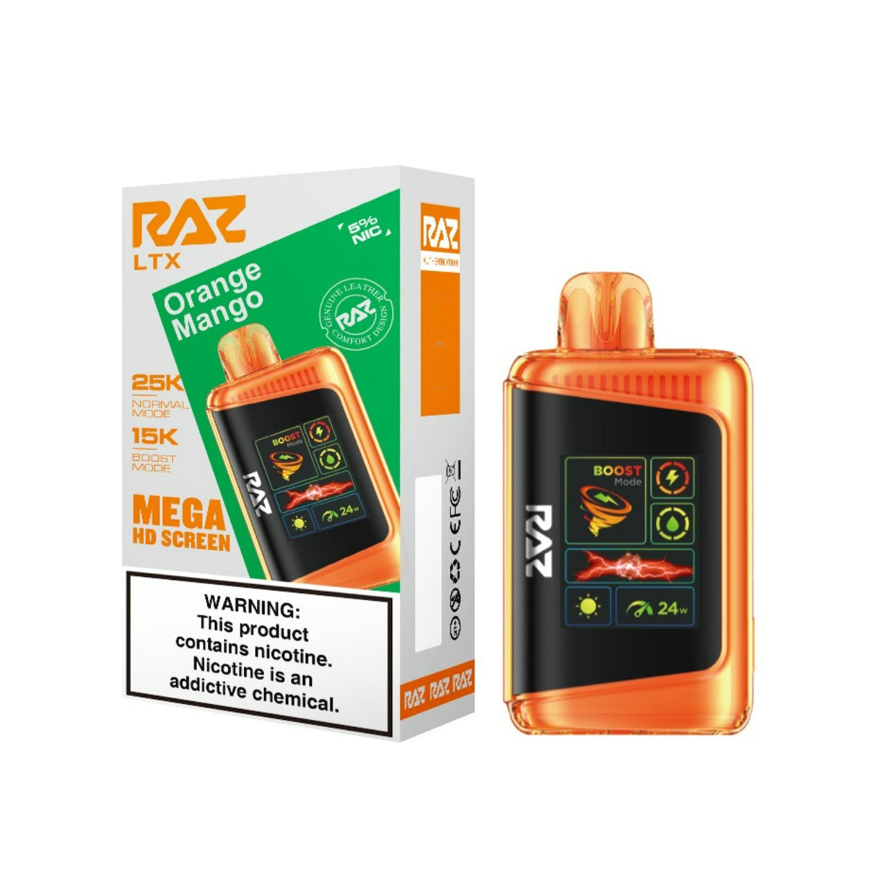 Orange Mango Raz LTX 25K disposable vape packaging