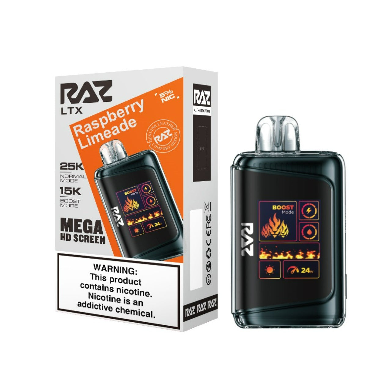 Raspberry Limeade Raz LTX 25K disposable vape packaging