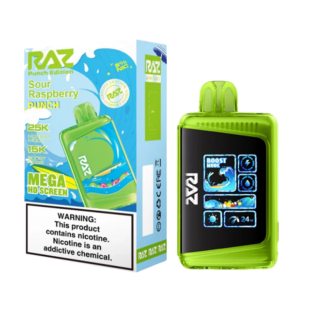 Sour Raspberry Punch Raz LTX 25K (Punch Edition) disposable vape packaging