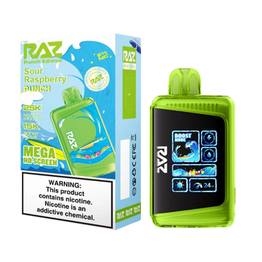 Sour Raspberry Punch Raz LTX 25K (Punch Edition) disposable vape packaging