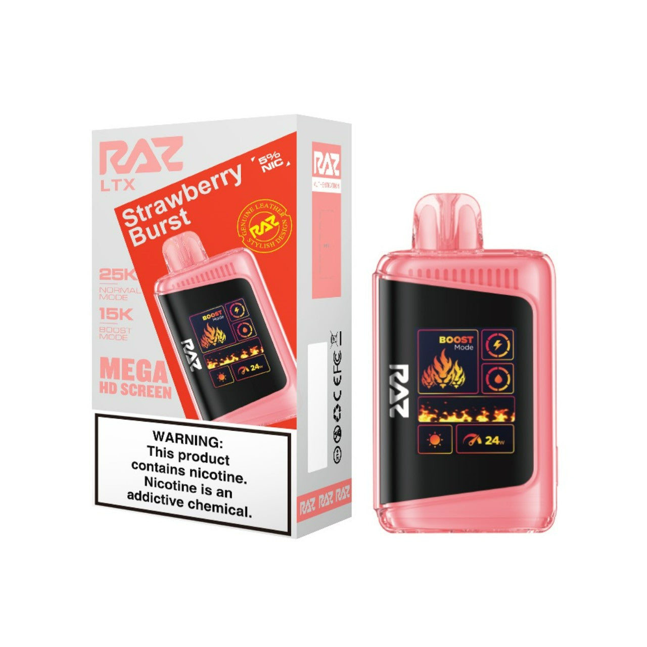 Strawberry Burst Raz LTX 25K disposable vape packaging