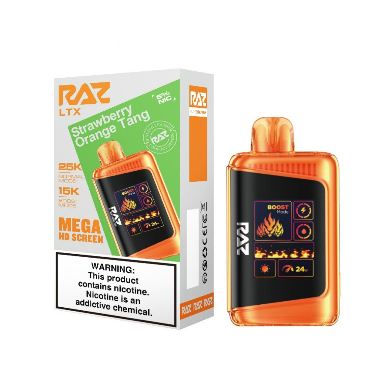 Strawberry Orange Tang Raz LTX 25K disposable vape packaging