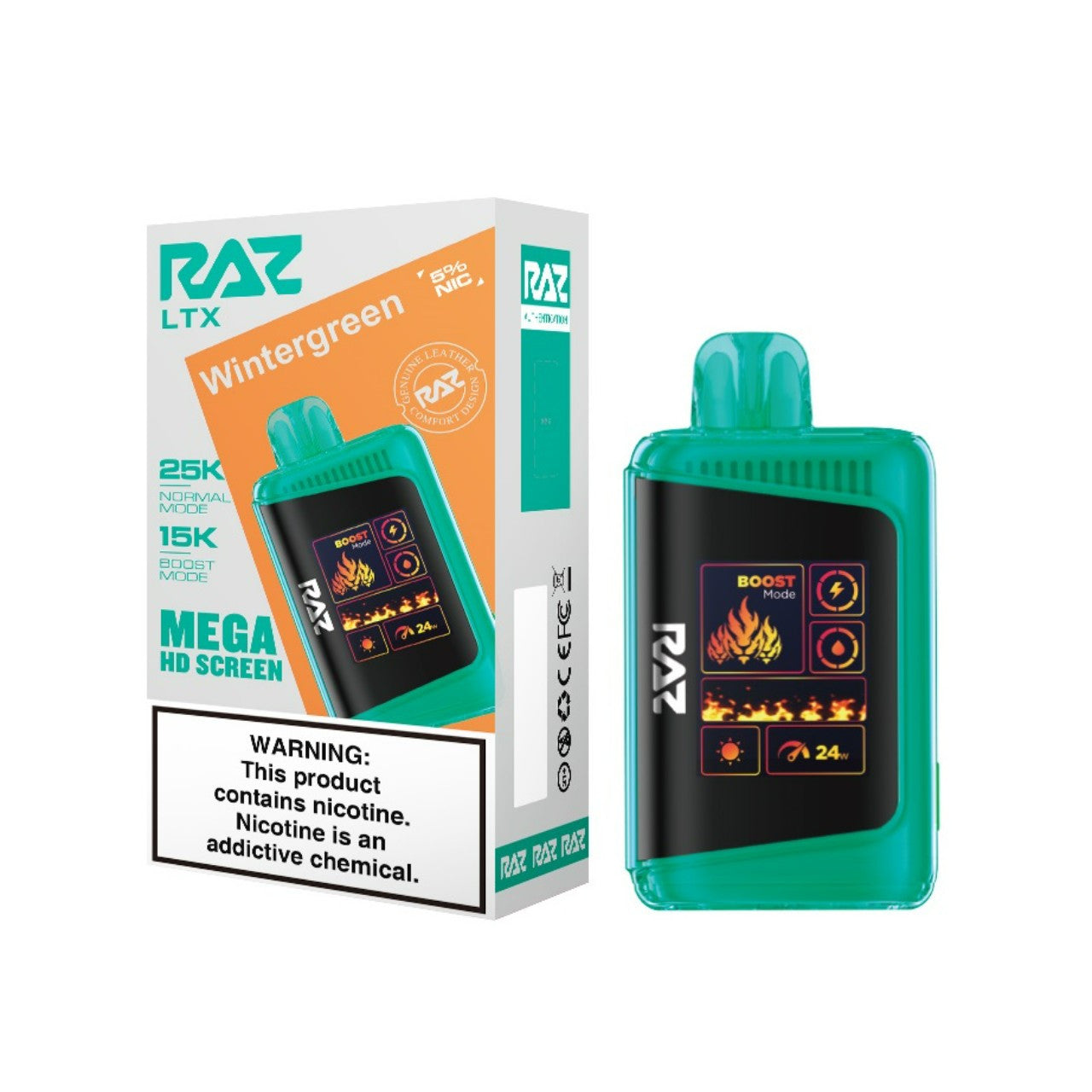 Wintergreen Raz LTX 25K disposable vape packaging