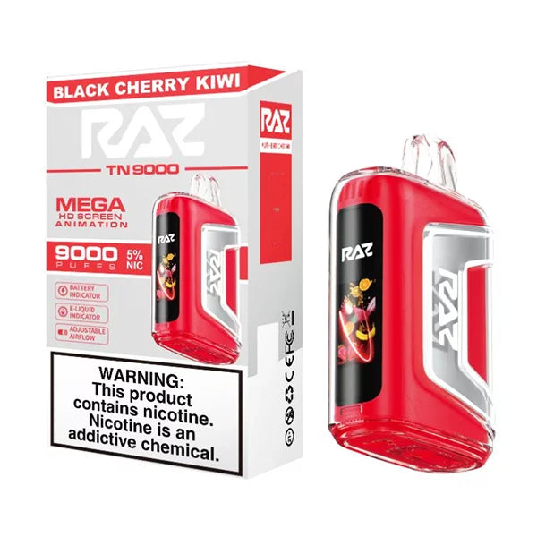 Black Cherry Kiwi Raz TN9000 disposable vape packaging