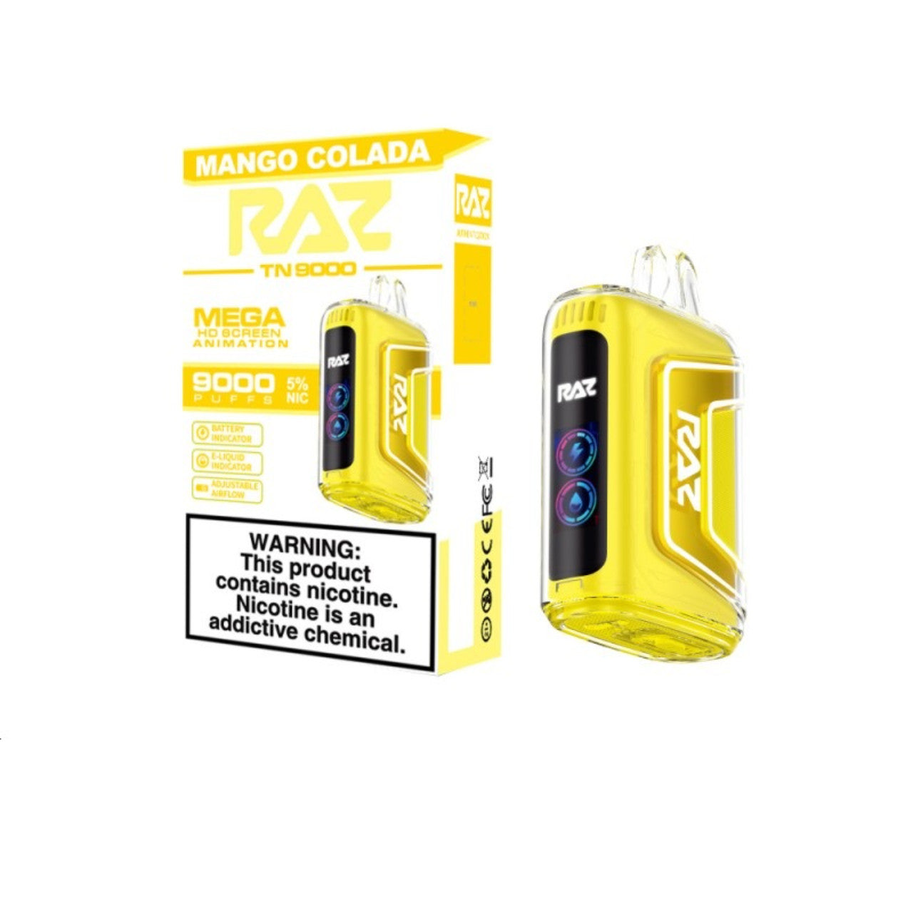 Mango Colada Raz TN9000 disposable vape packaging
