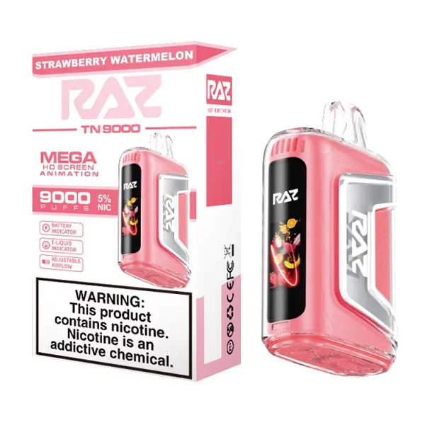 Strawberry Watermelon Raz TN9000 disposable vape packaging