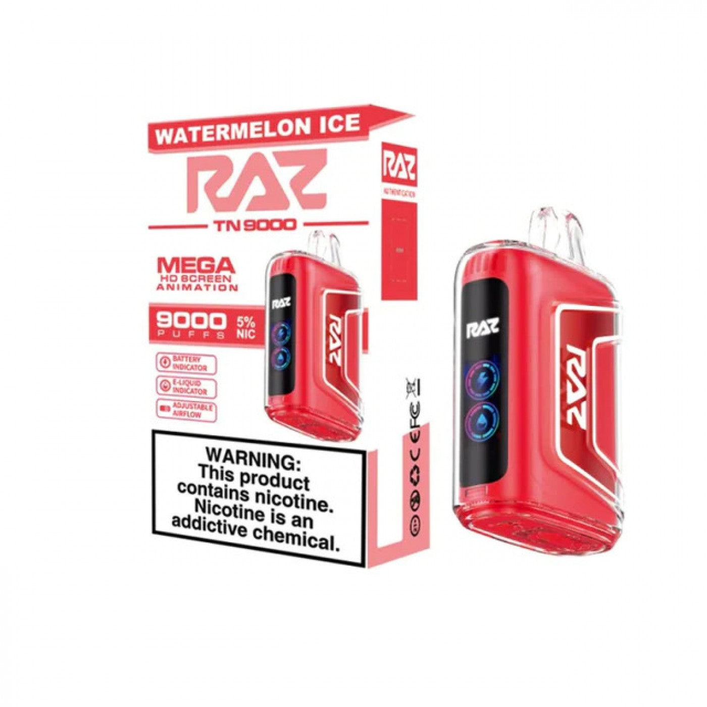 Watermelon Ice Raz TN9000 disposable vape packaging