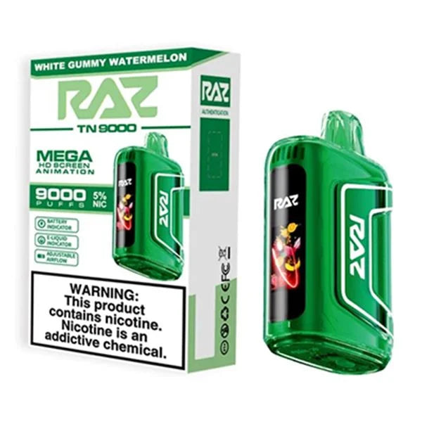 White Gummy Watermelon Raz TN9000 disposable vape packaging
