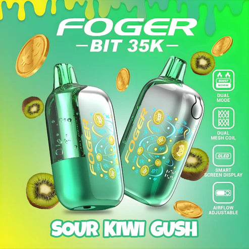 Foger Bit 35K Sour Kiwi Gush Disposable Vape - Black Coral 