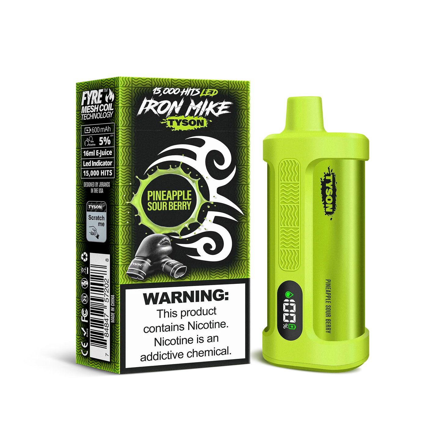 Pineapple Sour Berry Tyson 2.0 Iron Mike disposable vape packaging 