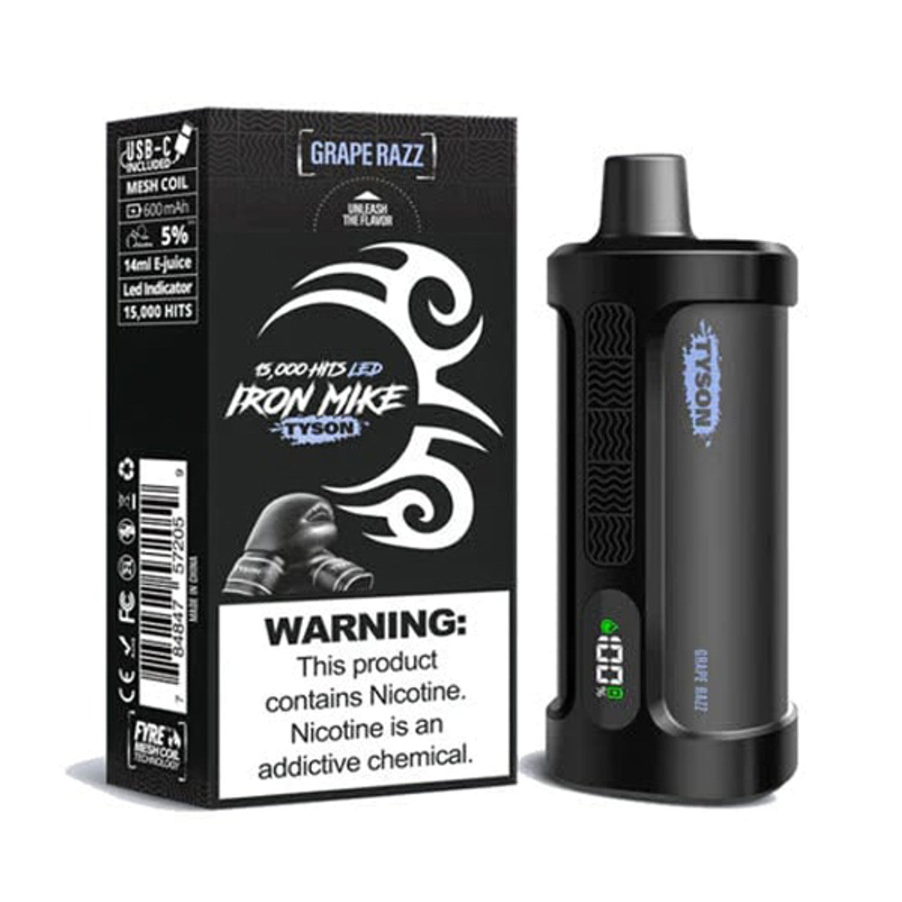 Grape Razz Tyson 2.0 Iron Mike disposable vape packaging