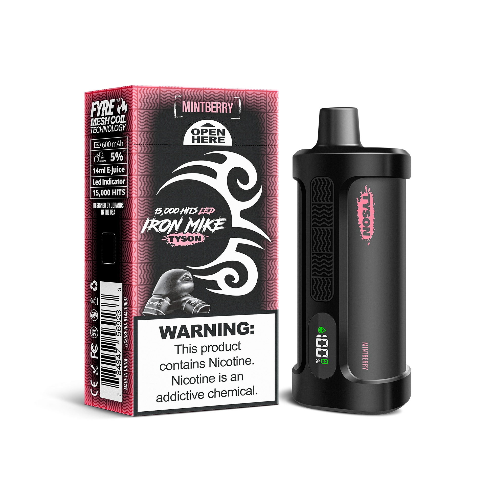Mintberry Tyson 2.0 Iron Mike disposable vape packaging 
